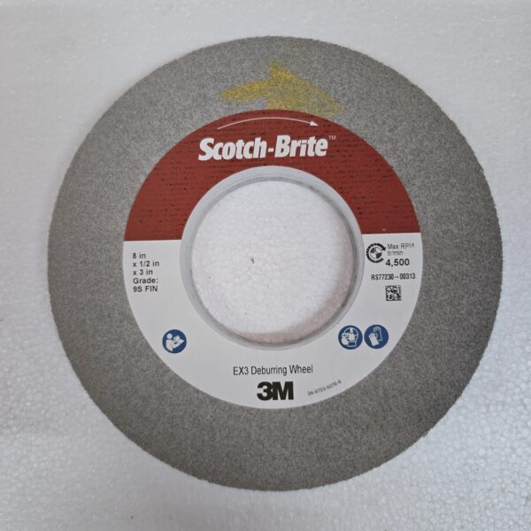 Scotch-Brite™ EX3 Deburring Wheel, 8 in x 1/2 in x 3 in 9S FIN, 4/Case