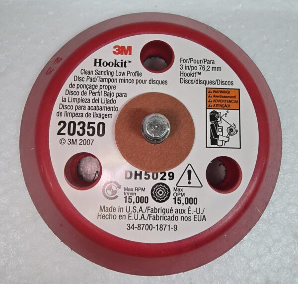 3M Xtract™ Hookit™ Low Profile Back-up Pad, 20350, 3 in x 1/2 in (76.2 mm x 12.7 mm), 3 Holes, Red Foam