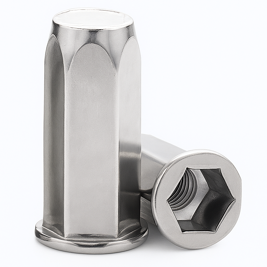 Glispro – Blind Rivet Nut – Stainless Steel Flat Head Full Hex Body Closed End