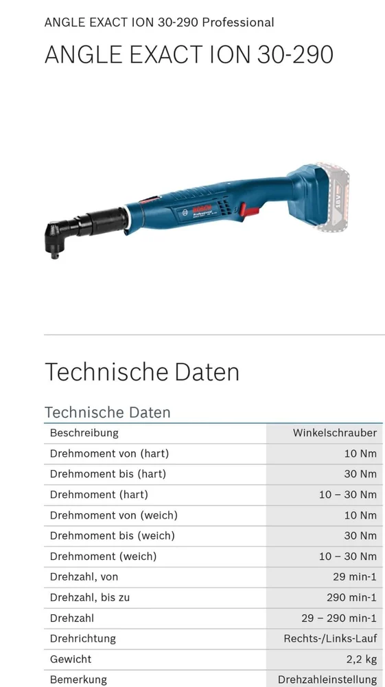 BOSCH – ANGLE EXACT ION 30 - 290 INDUSTRIAL ANGLED HEAD(SOLO)